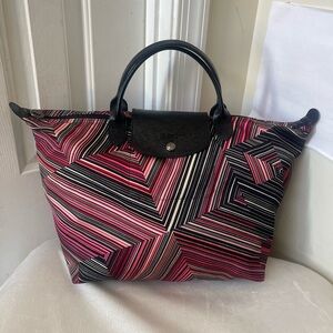 Longchamp Geometric Stripe Tote Bag in Pink & Black